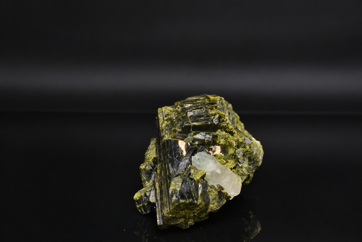 Green Tourmaline with Quartz — Vibrant Olive Green | Madagascar