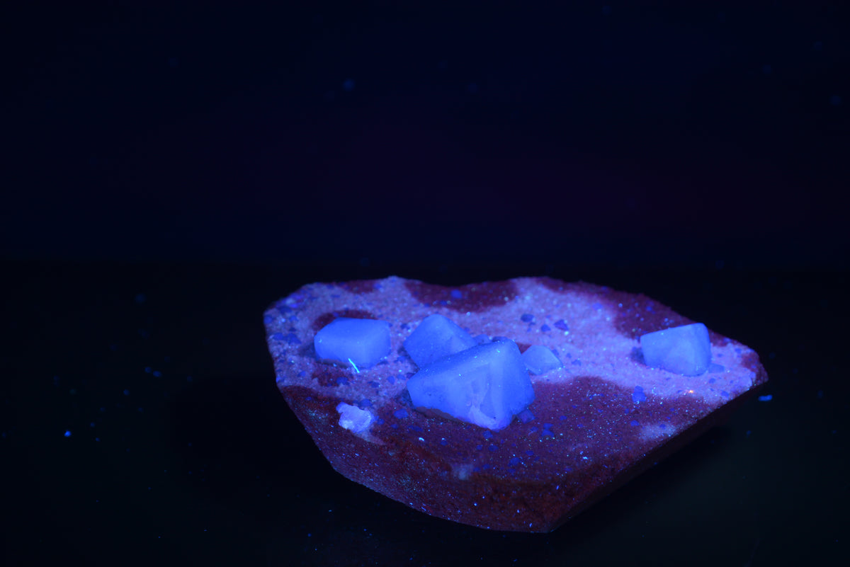 Fluorite on Matrix – Vivid Blue & Violet UV Fluorescence – Morandi Mine, Inner Mongolia, China