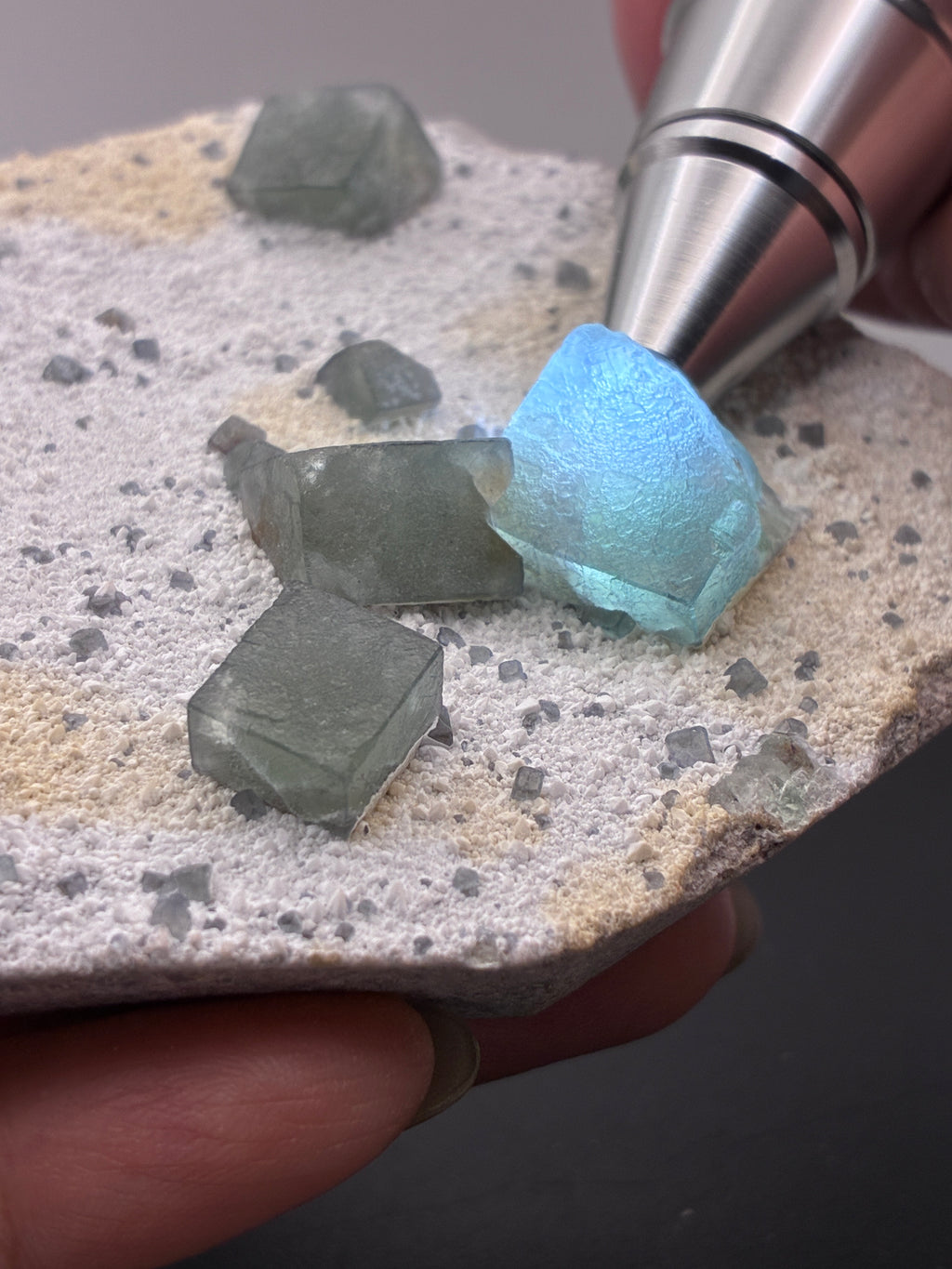 Fluorite on Matrix – Vivid Blue & Violet UV Fluorescence – Morandi Mine, Inner Mongolia, China