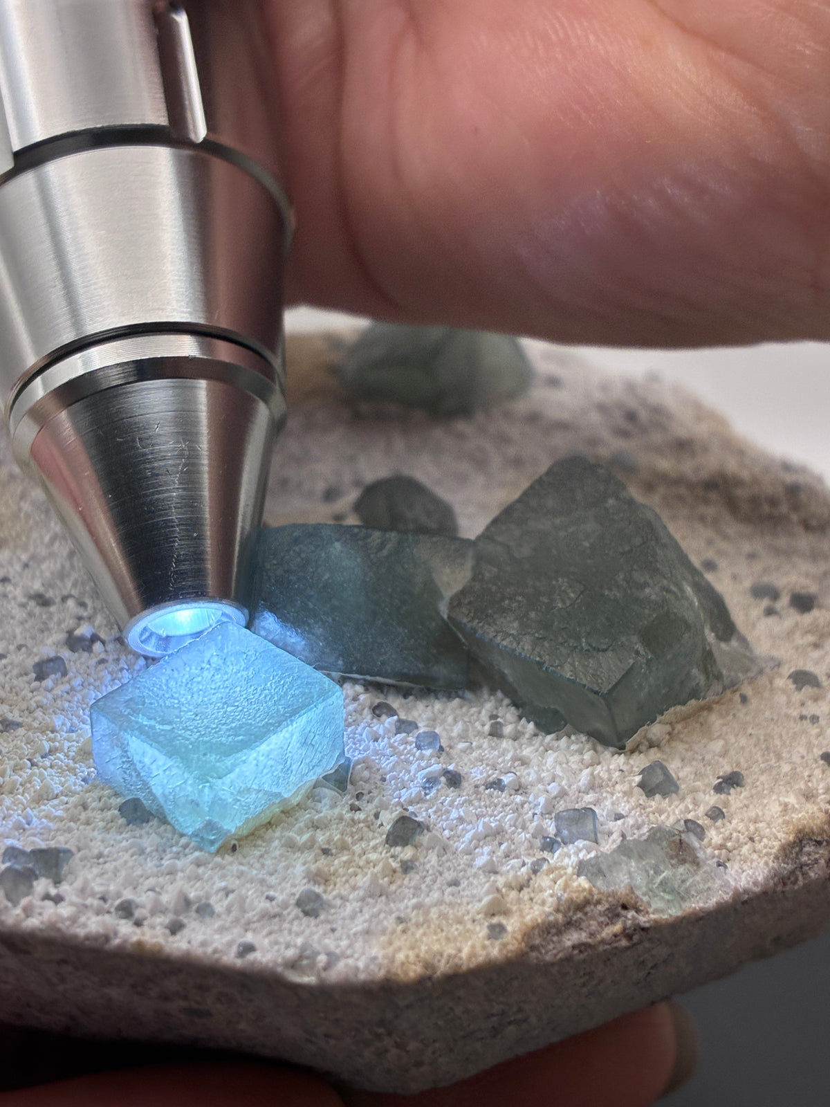Fluorite on Matrix – Vivid Blue & Violet UV Fluorescence – Morandi Mine, Inner Mongolia, China