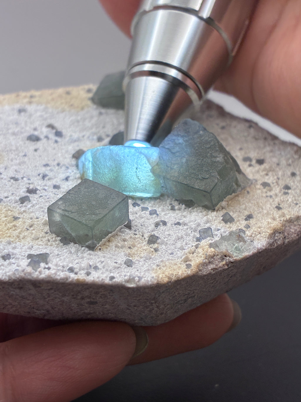 Fluorite on Matrix – Vivid Blue & Violet UV Fluorescence – Morandi Mine, Inner Mongolia, China