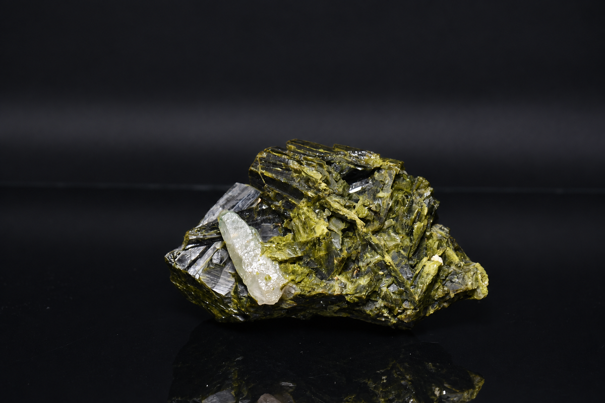 Green Tourmaline with Quartz — Vibrant Olive Green | Madagascar