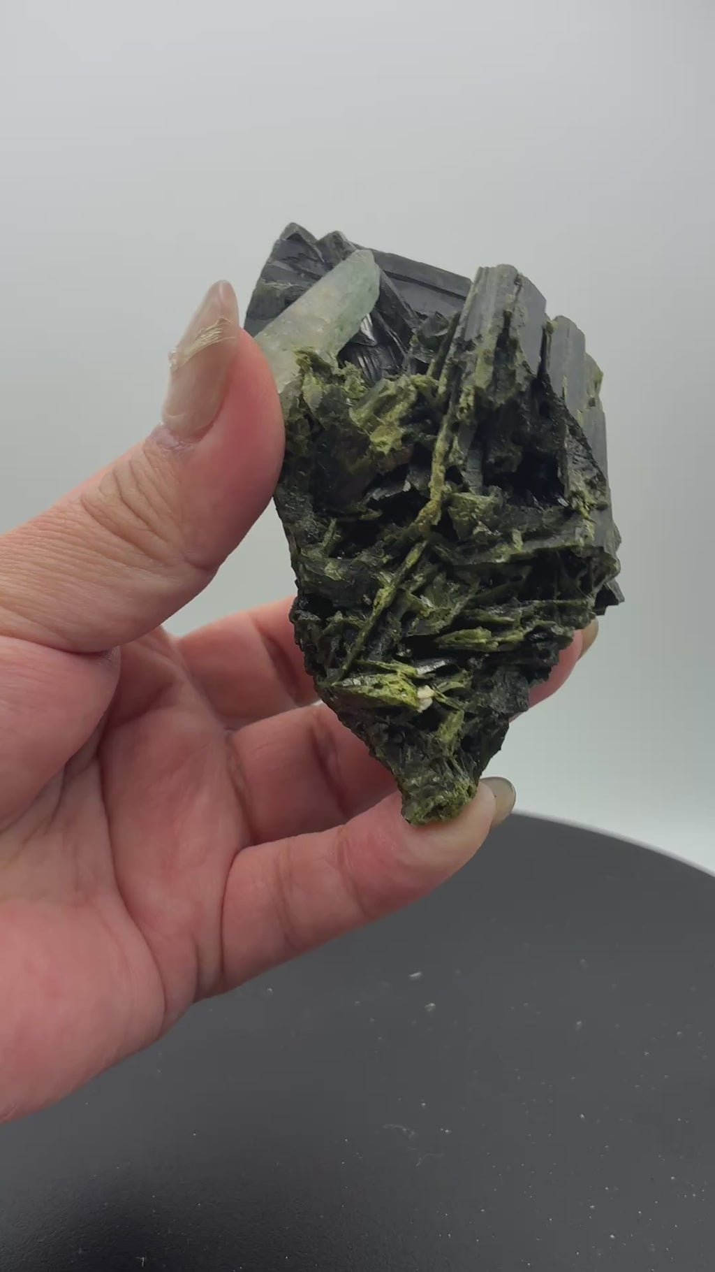 Green Tourmaline with Quartz — Vibrant Olive Green | Madagascar
